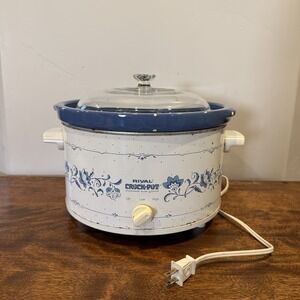 Vintage Rival Crock Pot Slow Cooker 5 Qt 4L Model #3355 Blue Floral Kitchenware